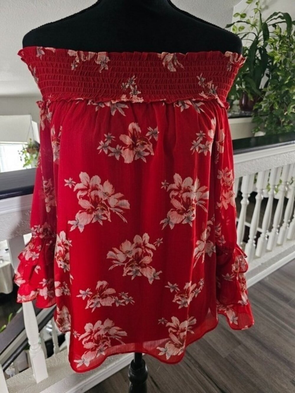 NWOT - Cece - Size S - Off-Shoulder Red Floral Women's Top